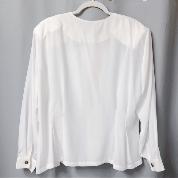 Josephine vintage white button up long sleeve blouse with shoulder pads size 16 - Picture 4 of 5